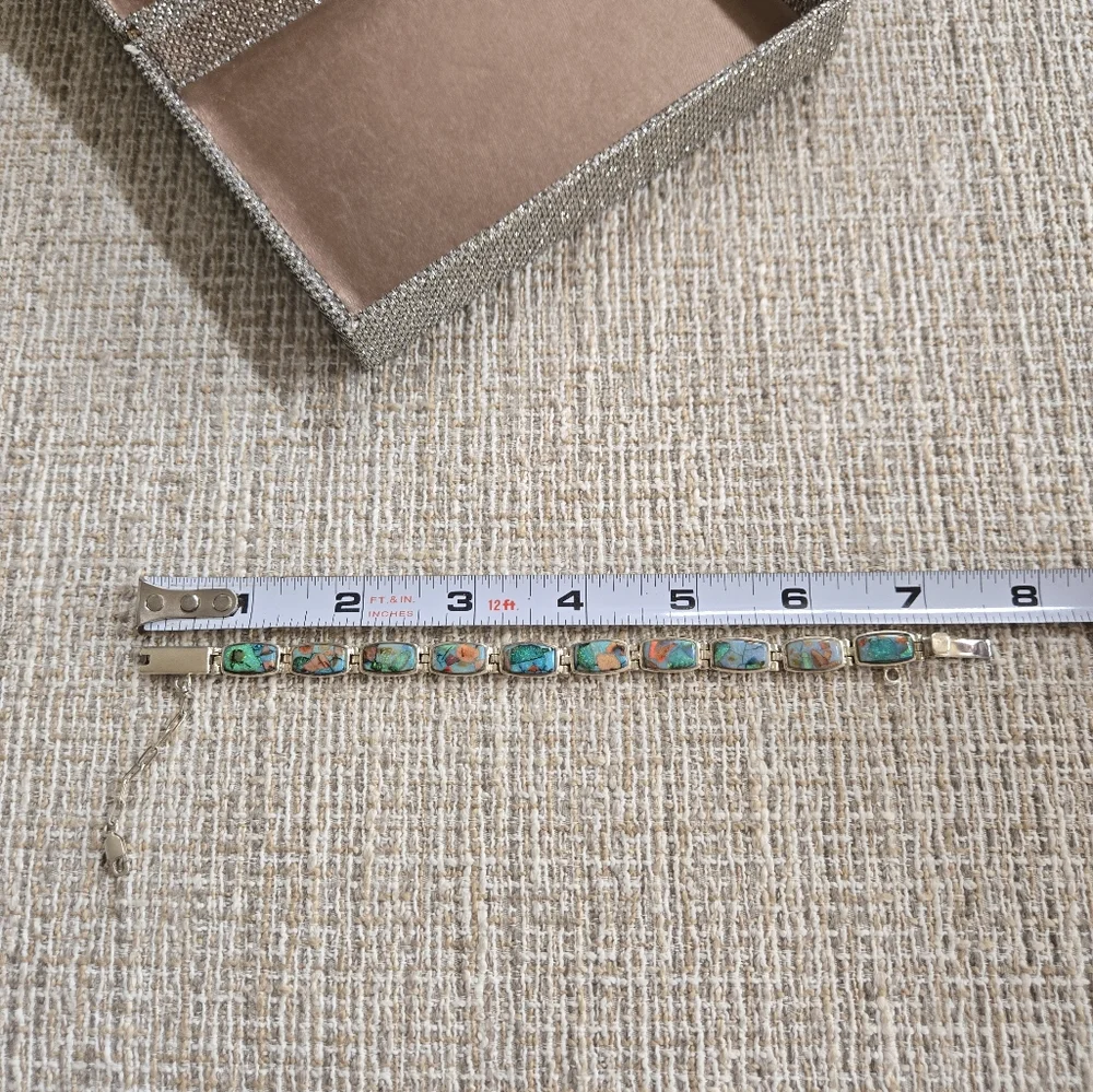 Vintage Navajo Calvin Begay Sterling Opal Bracelet - Picture 12 of 12